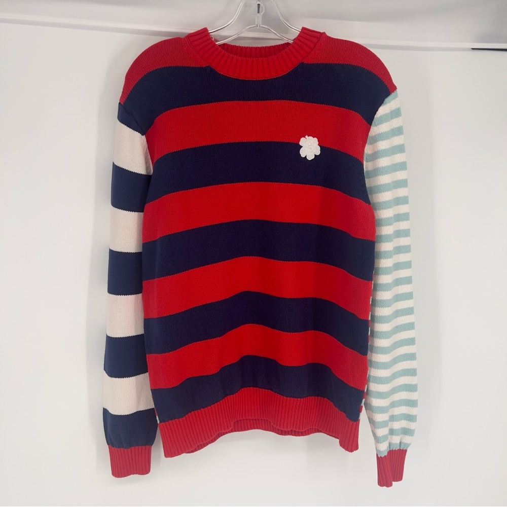 Marimekko Kesakoju Maalis Striped Red Embroidered Cotton Pullover Sweater S